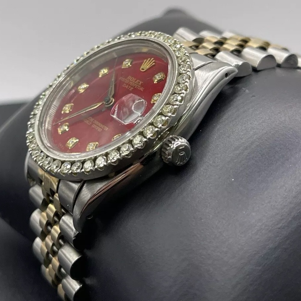 SOLD Rolex Oyster Perpetual Datejust Jubilee Two Tone Watch Red Diamond Dial - Picture 7 of 10